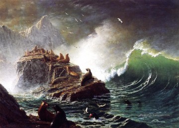 Sceaux sur les rochers Îles Farallon luminisme paysage marin Albert Bierstadt Peinture à l'huile